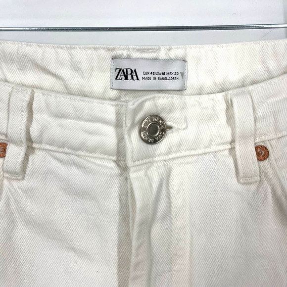 Zara Button Fly Jeans Straight Leg Jeans White Women's Size 10 - Picture 4 of 5
